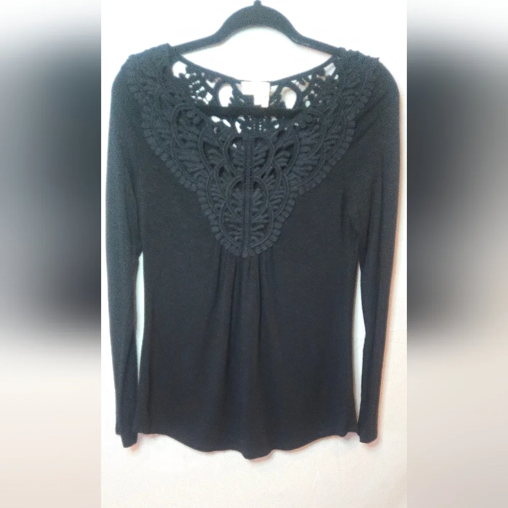 Anthropologie Meadow Rue Black Crochet Lace Women's XS Boho Long Sleeve Top